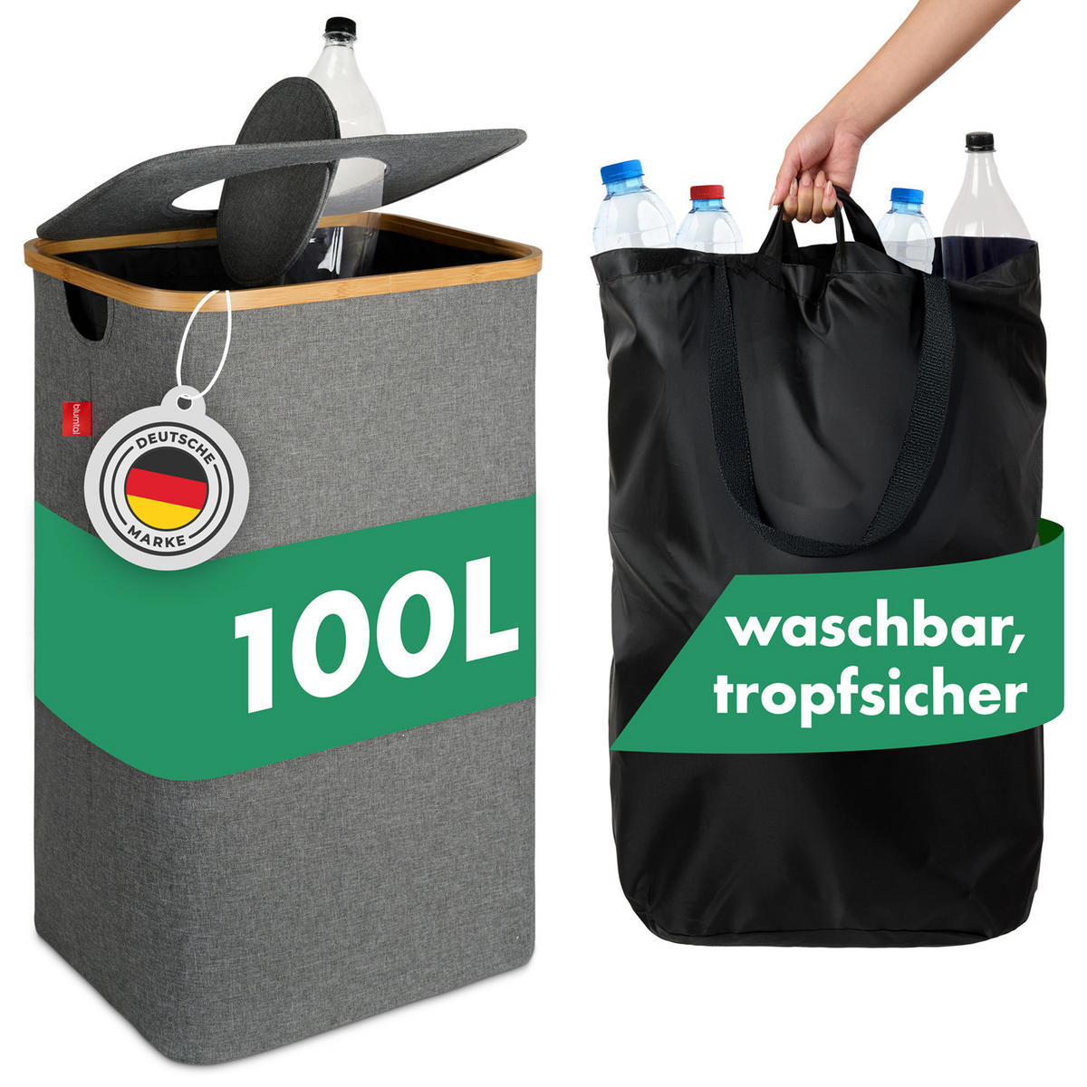 PFANDFLASCHEN-SAMMELBEHÄLTER 100L Grau - Grau, Kunststoff (34/3/42cm) - Blumtal