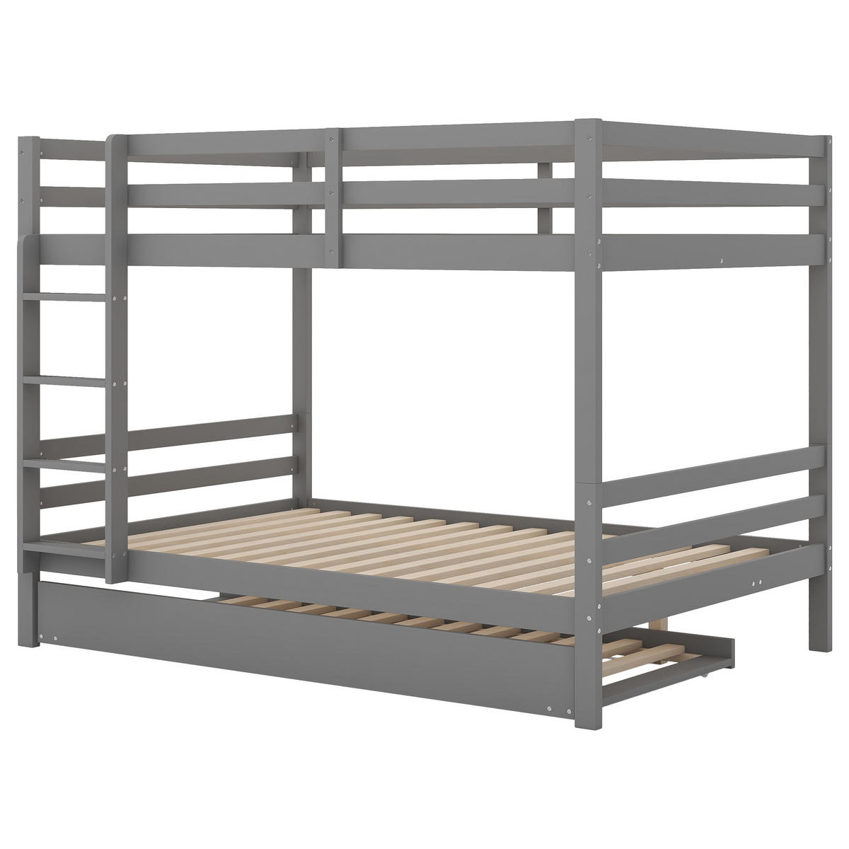 ETAGENBETT 140/200 cm Grau mit Ausziehbett und stabiler Treppe aus Kiefernholz - Grau, Holz (140/200cm) - OKWISH
