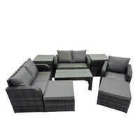 GARTENSOFA SET mit rechteckigem COUCHTISCH Polyrattan 7-Sitzer Dunkelgrau - Dunkelgrau/Grau, Glas/Kunststoff - Fimous