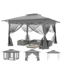 GARTENPAVILLON Pop Up 4x4m Grau mit Moskitonetz - Grau, Metall (400/285/400cm)