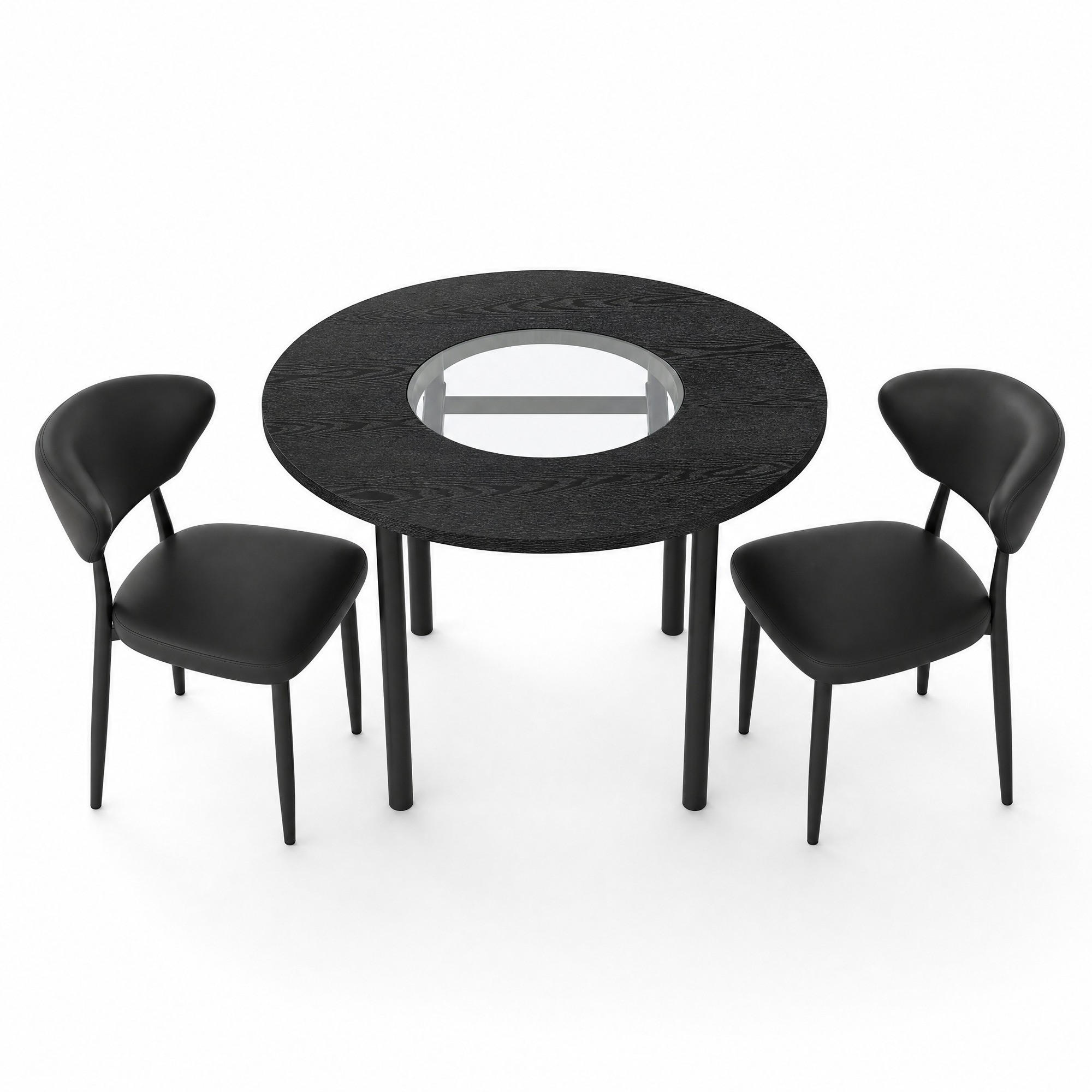 ESSZIMMER-TISCH-SET 100 cm Schwarz mit 2 Stühlen - Schwarz, Metall (100/76/100cm) - Meubliv