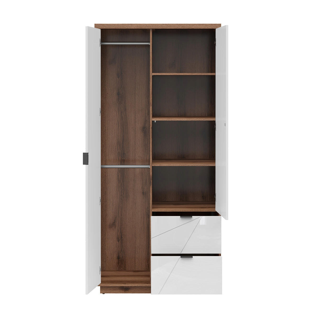 SCHRANK 2 Türen Sven Weiß und Holz - Weiß, Holzwerkstoff (94/201/57cm) - Petits-meubles