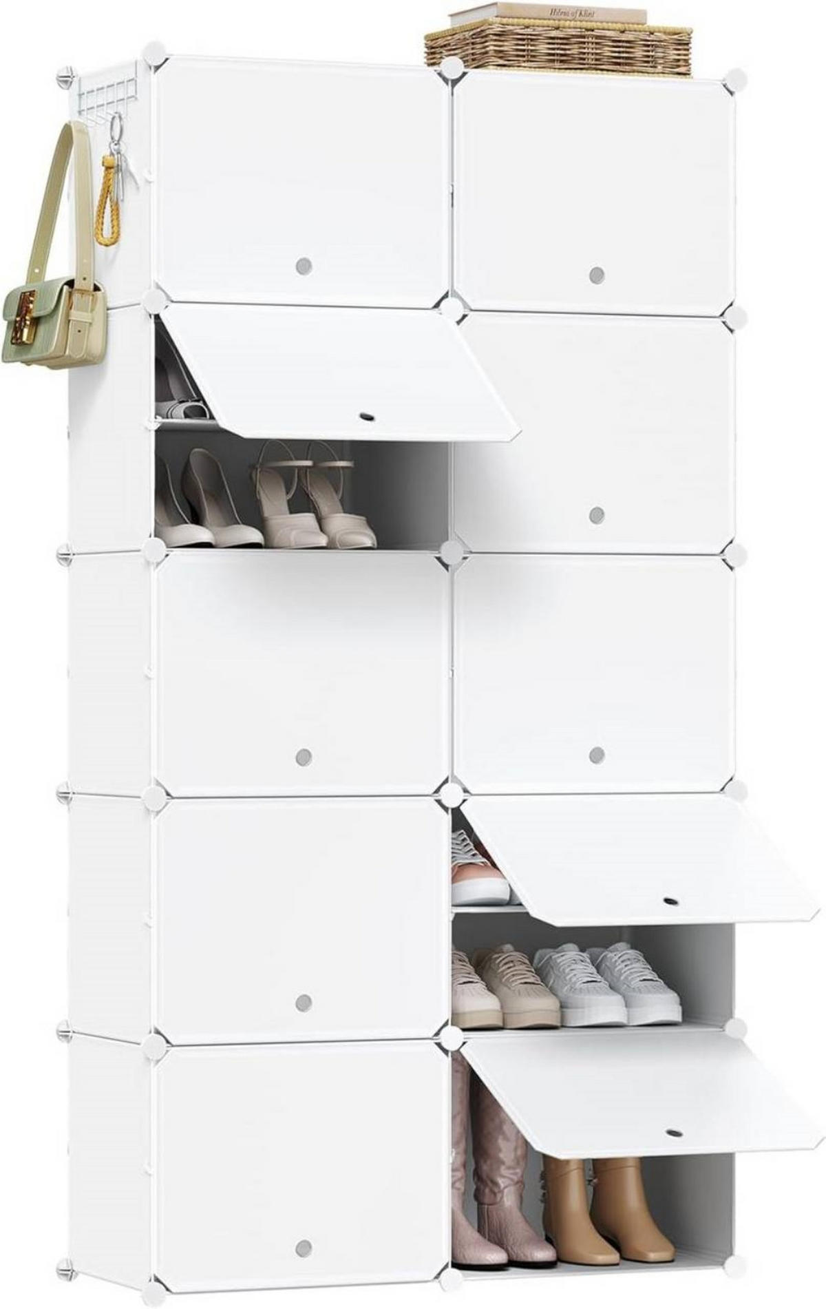 SCHUHREGAL mit 10 Fächern, Weiß - Weiß, Kunststoff/Metall (94/180/36.5cm) - Woltu