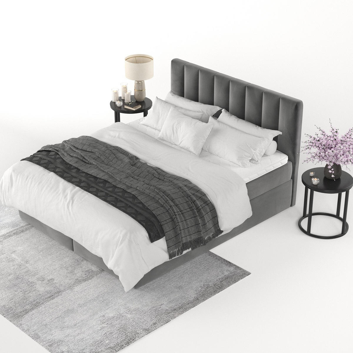 BOXBETT Lusso 180/200 cm Grau im Kronos Stoff - Schwarz/Grau, Holz/Holzwerkstoff (180/200cm) - AltaBeds