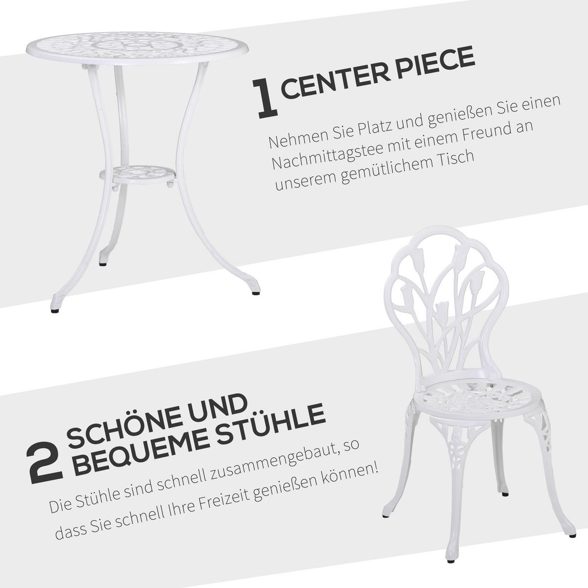 GARTENMÖBEL Set, Aluminium, Weiß - Weiß, Metall - Outsunny