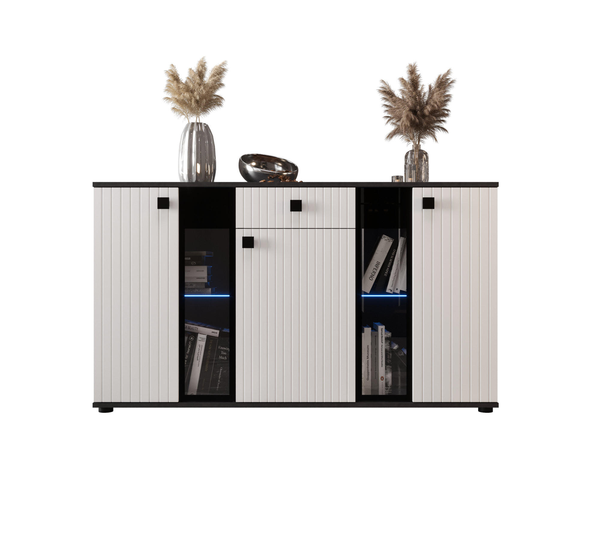 Thumbnail - O-Sofa Kommode, Weiß, Schwarz, Holzwerkstoff, 140x80x40 cm, Wohnzimmer, Kommoden & Sideboards, Kommoden