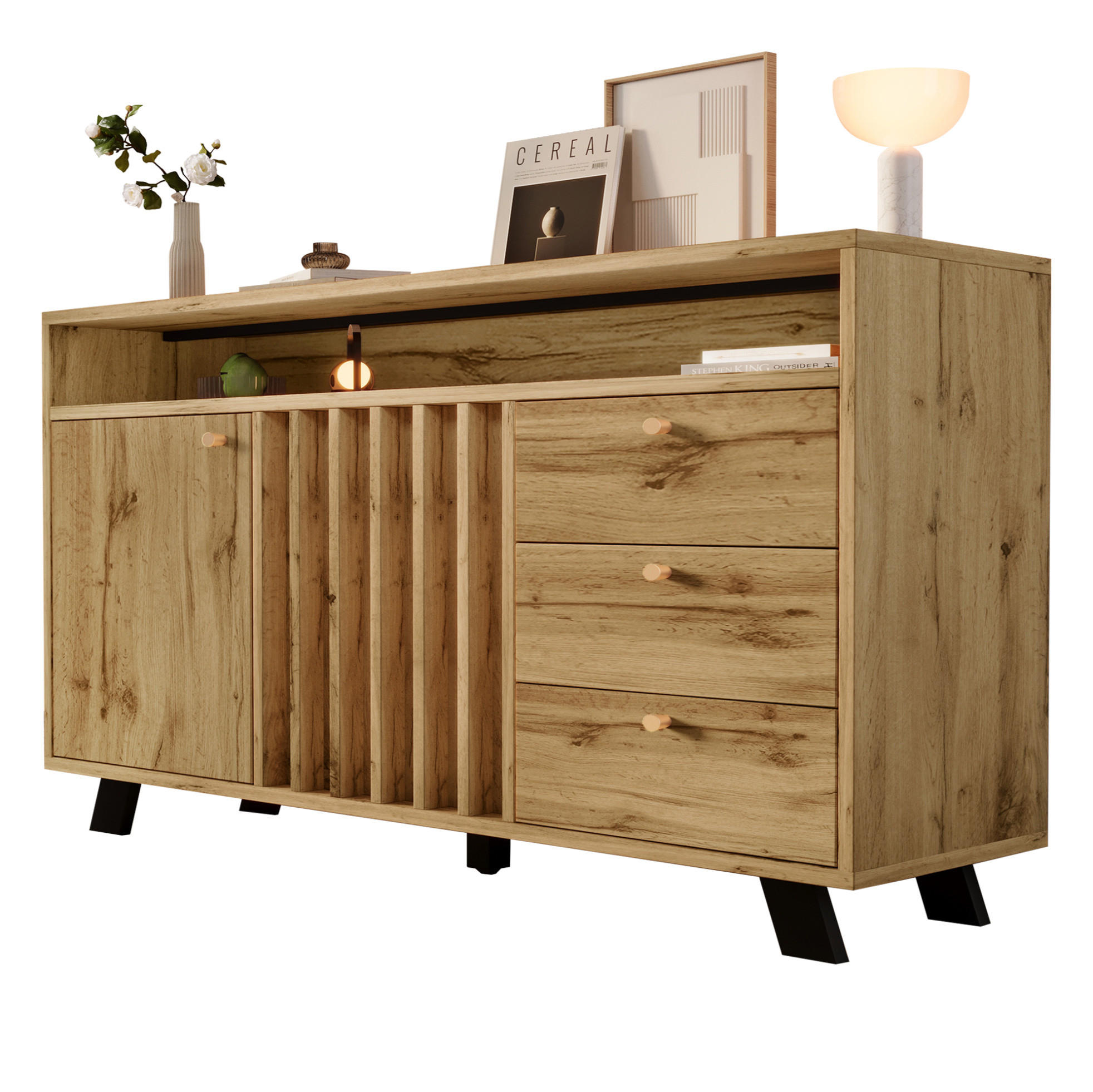 SIDEBOARD 120/40/85 cm in Dunkleiche mit 3 Schubladen und 2 Türen - Braun, Holz (120/85/40cm) - Flora Grace