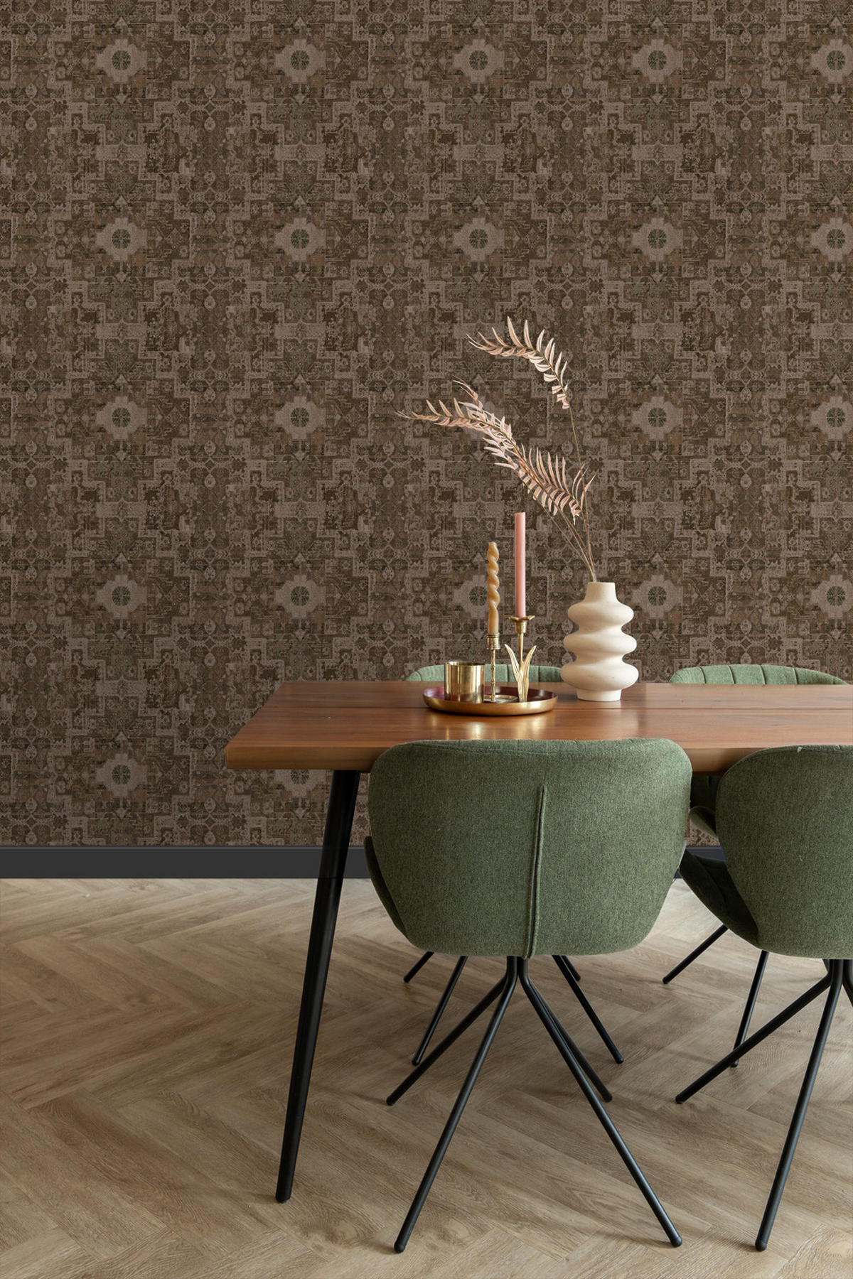 TAPETE orientalisches Kelim-Patchwork 50 x 900 cm - Braun, Papier (50/900cm) - ESTAhome
