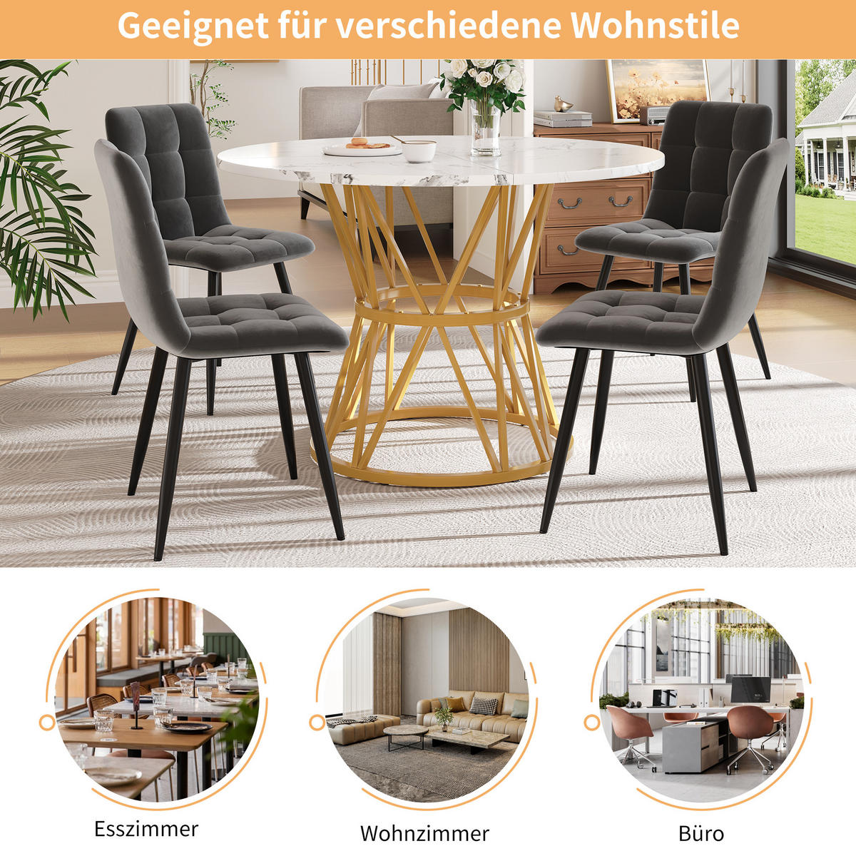 ESSTISCH 100x100x76 cm in Weiß und Gold aus MDF mit Marmoroptik auf goldenem Metallgestell - Goldfarben, Holzwerkstoff (100/100/76cm) - Modfu