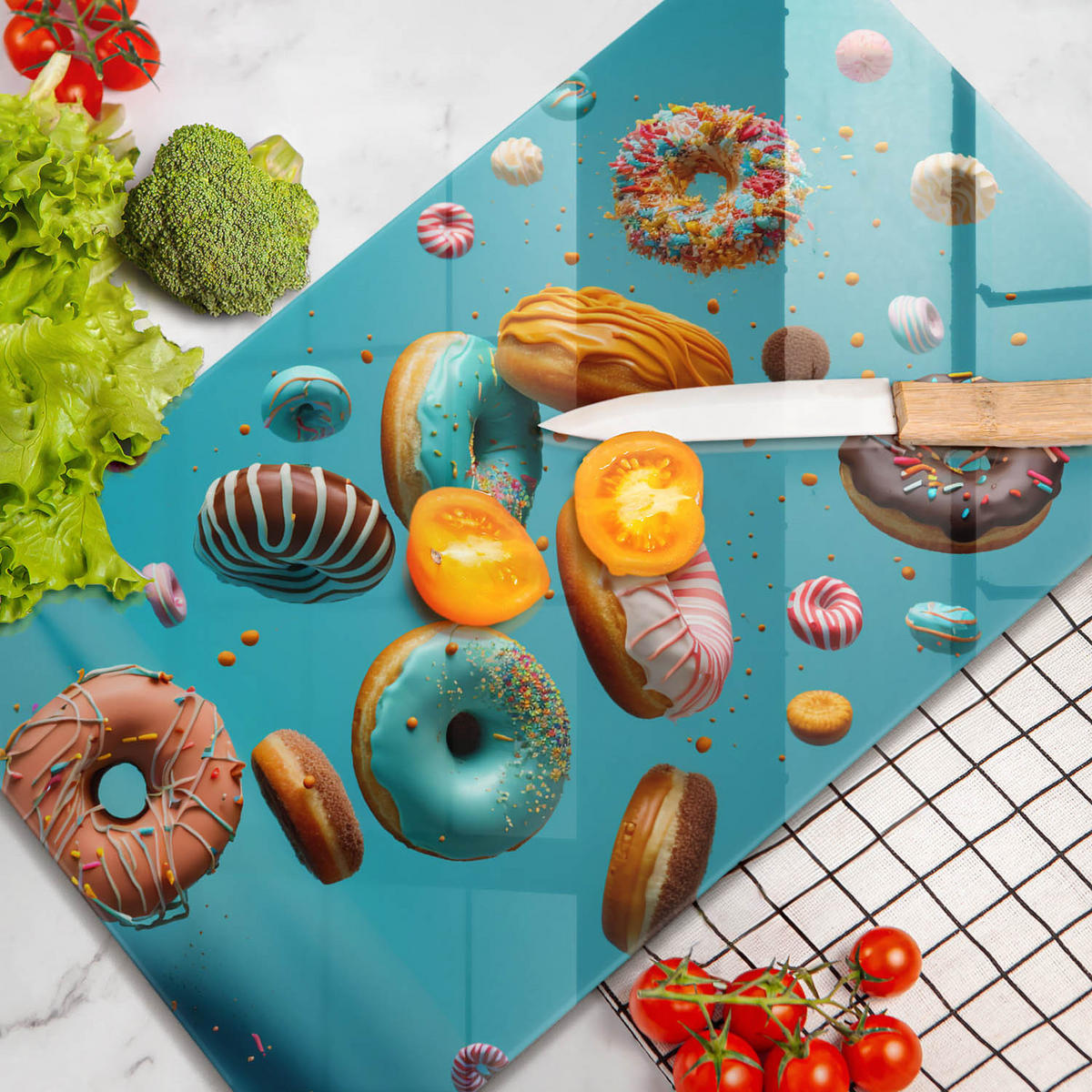 GLASPLATTE 30x52 cm Bunte Donuts - Grau, Glas (30/52cm) - Wallfluent