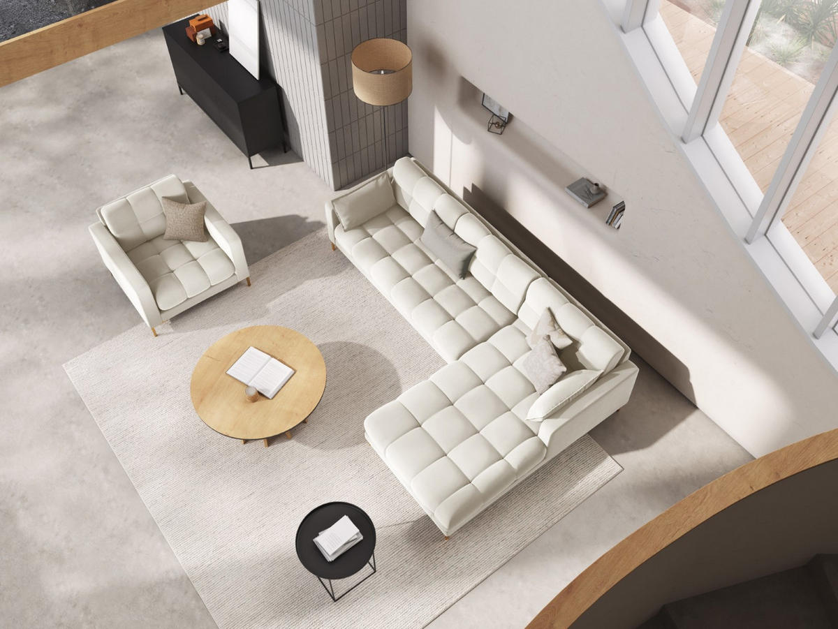 ECKSOFA rechts Mamaia aus Samt leichtes beige 5 Sitzplätze - Creme, Textil (185/293cm) - Micadoni