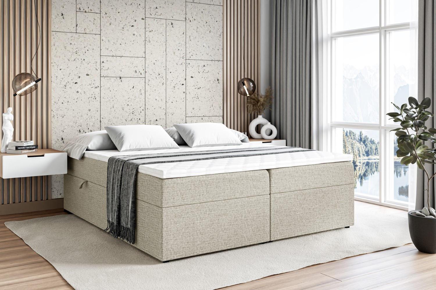 BOXBETT mit H4-Matratze und Lattenrost - MARCE BW - 140x200 Beige - Beige, Holzwerkstoff (140/200cm) - ALTDECOR