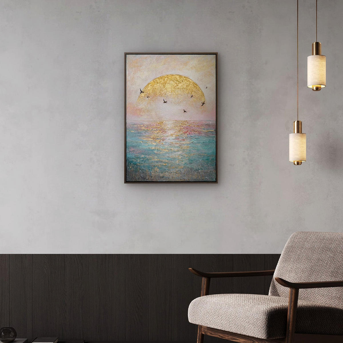 GEMÄLDE Sonnenuntergang Schattenfugenrahmen Grau 70x50 cm - Grau, Holz (70/50cm) - YS-art gallery