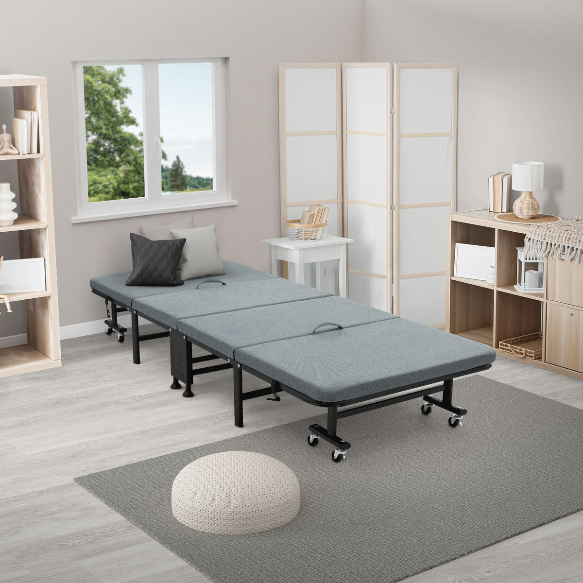SKLÁDACÍ POSTEL PRO HOSTY 80 x 190 cm z kovu - šedá, dřevo (90/200cm) - ECD-Germany