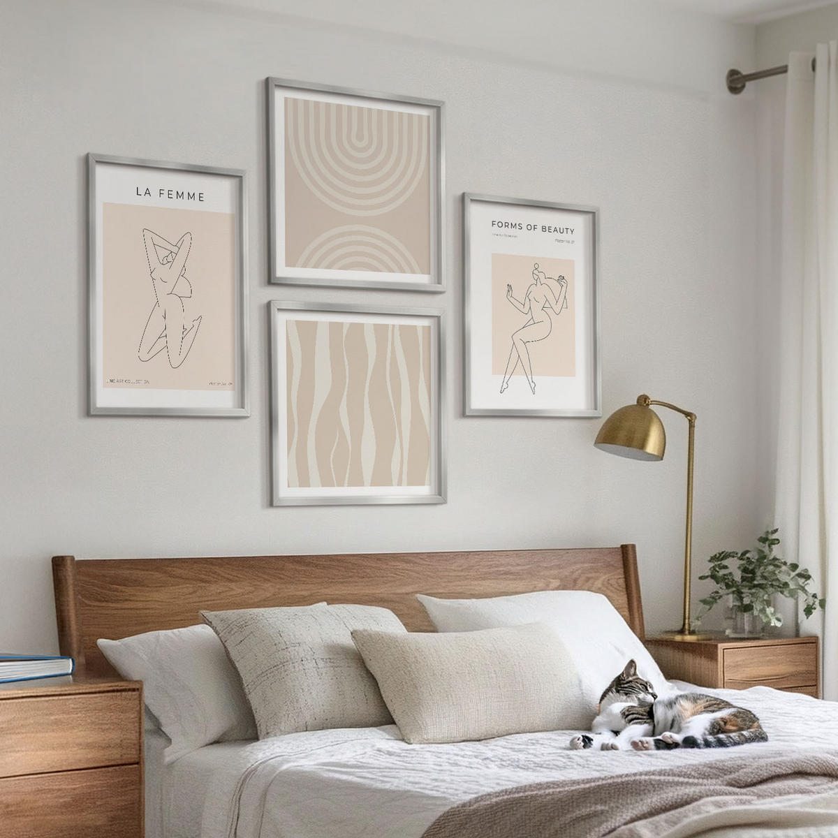 BILDER SET 4er Set - 50x50 cm & 40x60 cm Silberner Rahmen - Eine Sammlung minimalistischer Formen - Silberfarben, Kunststoff (50/50cm) - TULUP