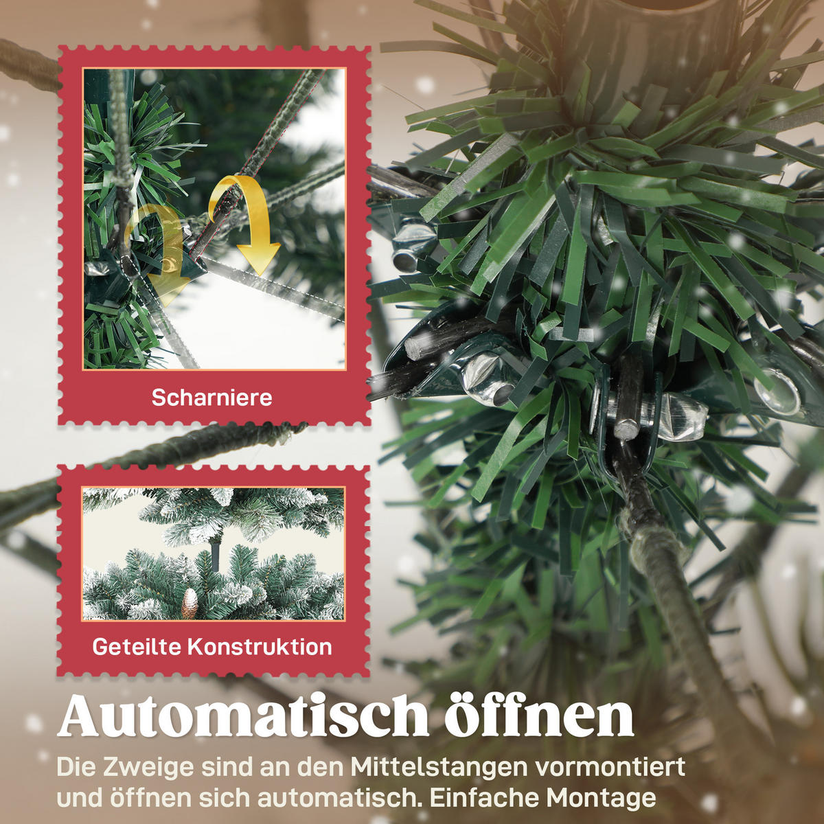 WEIHNACHTSBAUM DE-41586 Schnee, 1000 Spitzen, Tannenzapfen 180 cm - Weiß/Grün, Kunststoff (180cm) - ComfortXL