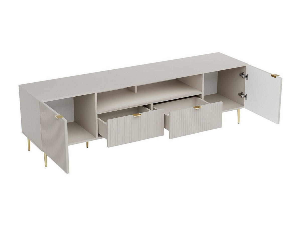 TV-MÖBEL mit 2 Türen, 2 Schubladen & 2 Ablagefächern - MDF & Stahl - Beige & Goldfarben - YESINIA - Beige, Holz (190/55/45cm) - Vente-Unique