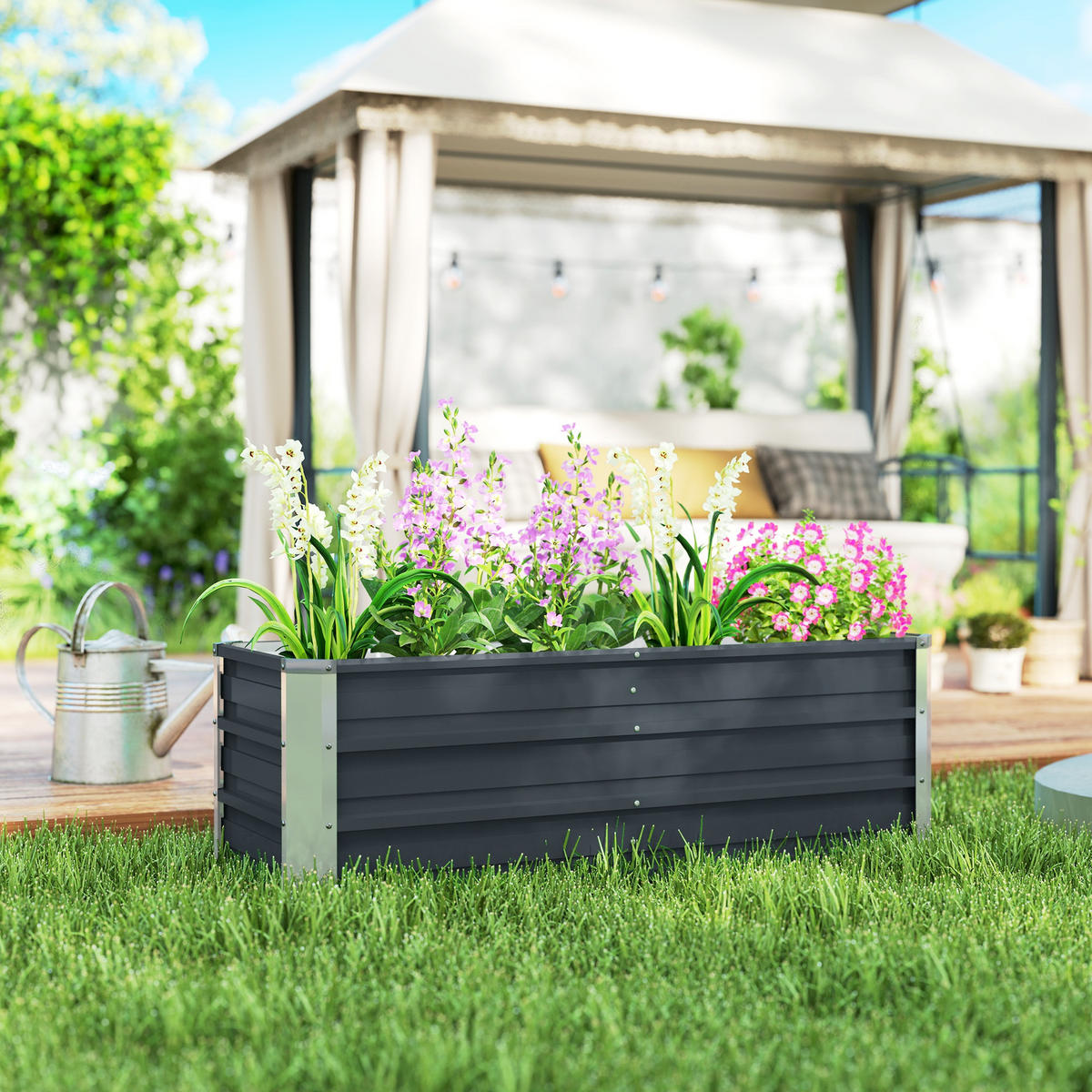 HOCHBEET 125x47x40 cm Stahl grau - Grau, Metall (125/40/47cm) - LEBENLANG