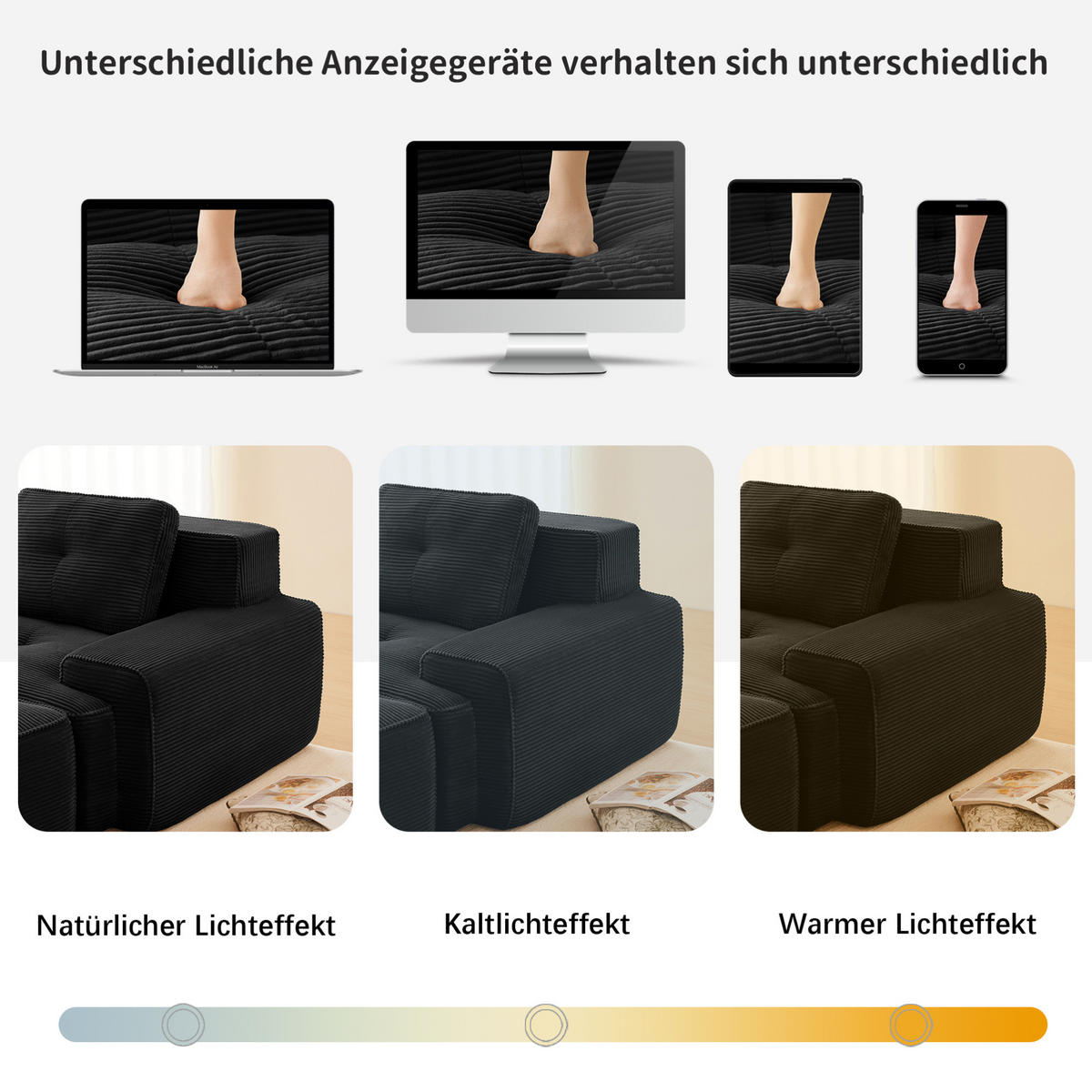 2-SITZER Sofa mit 74 cm Tiefsitz, bodennahes Design, Cordbezug und montagefrei, Schwarz - Schwarz, Textil (204/69/177cm) - Redom