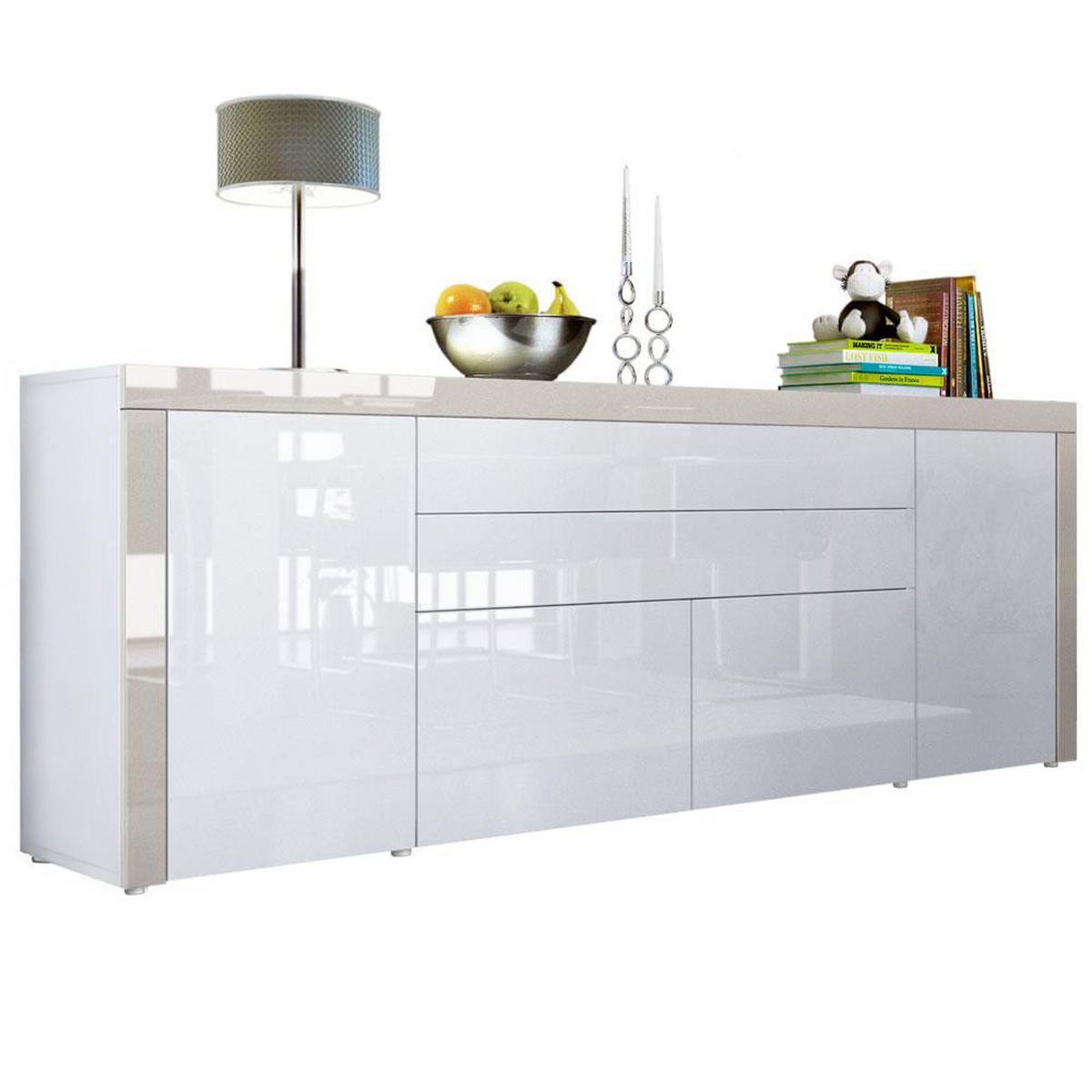 SIDEBOARD La Paz Weiß Hochglanz / Sandgrau Hochglanz - Weiß Hochglanz, Holzwerkstoff (200/72/35cm) - Vladon