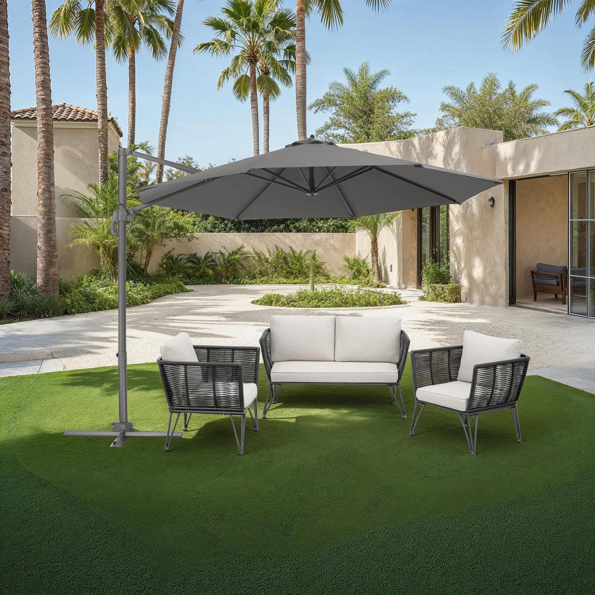 SONNENSCHIRM Daria,UV-Schutz 50+, inklusive Schutzhülle,grau - Grau, Metall (300/372cm) - tectake