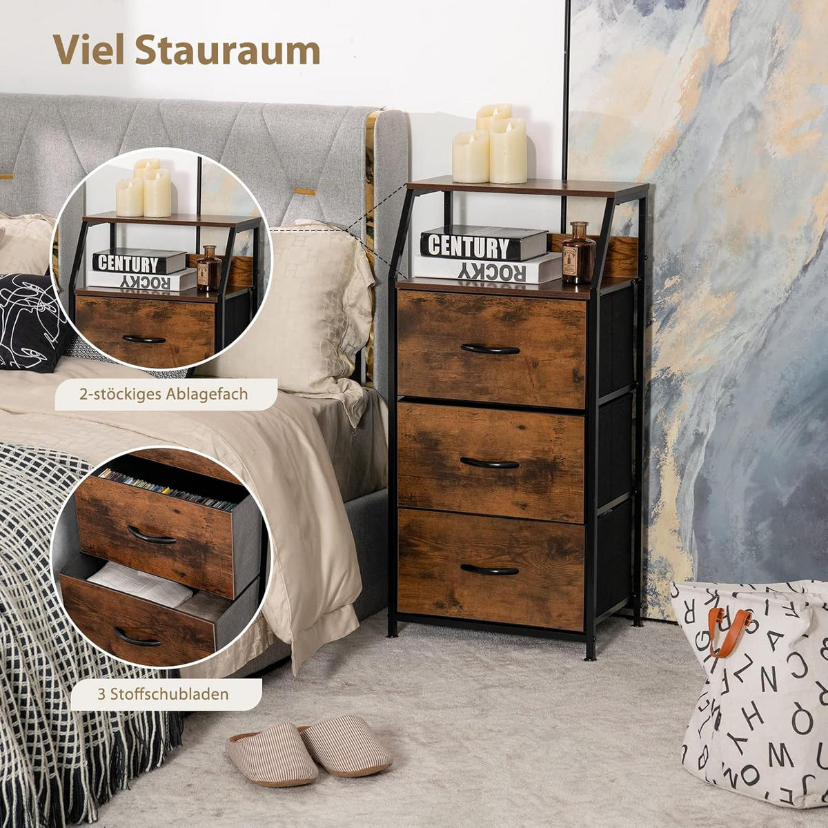 AUFBEWAHRUNGSSCHRANK 92cm Braun - Braun, Holz (30/92/45cm) - COSTWAY