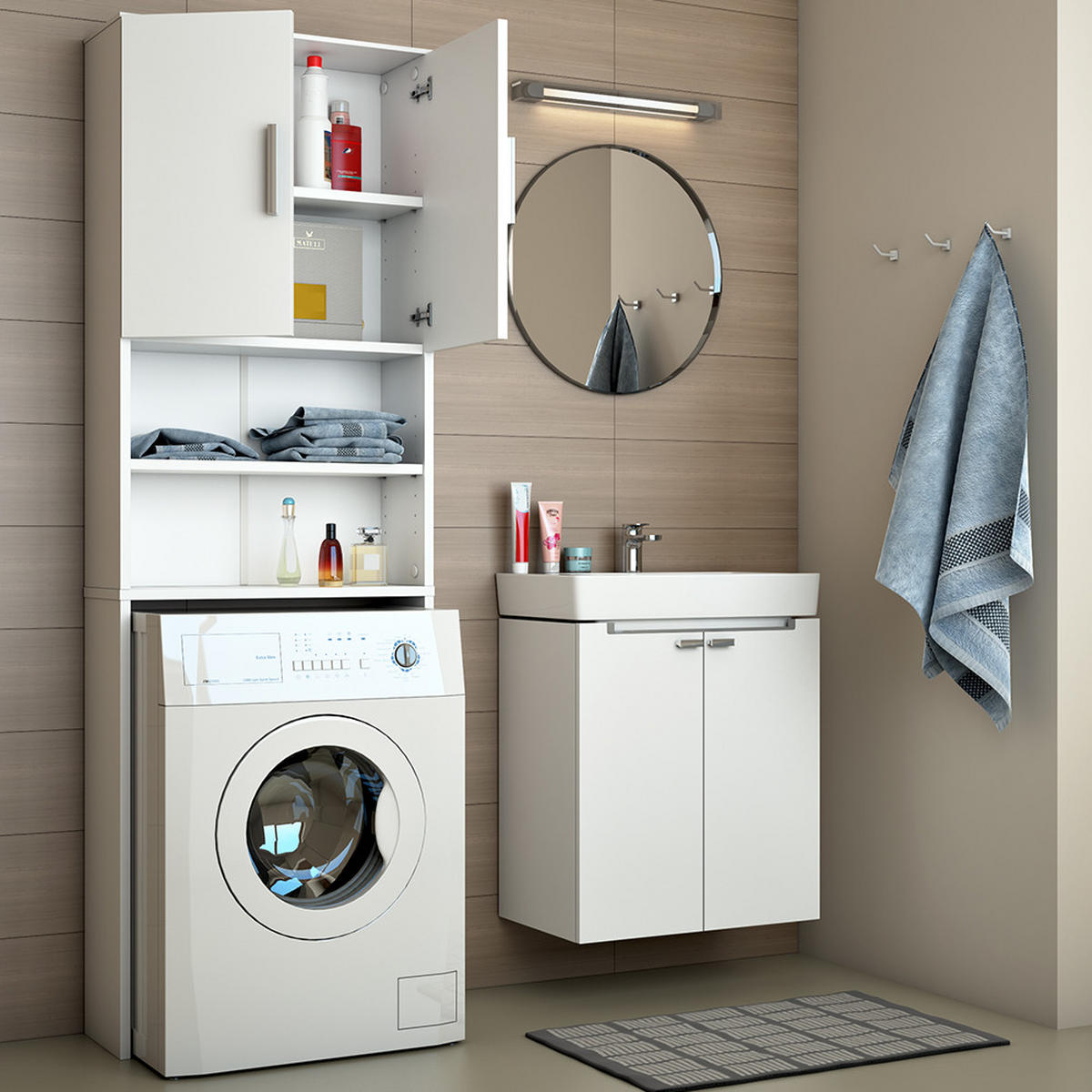 WASCHMASCHINENSCHRANK Weiß 64 x 190 cm - Weiß, Holzwerkstoff (64/190/26cm) - Vicco
