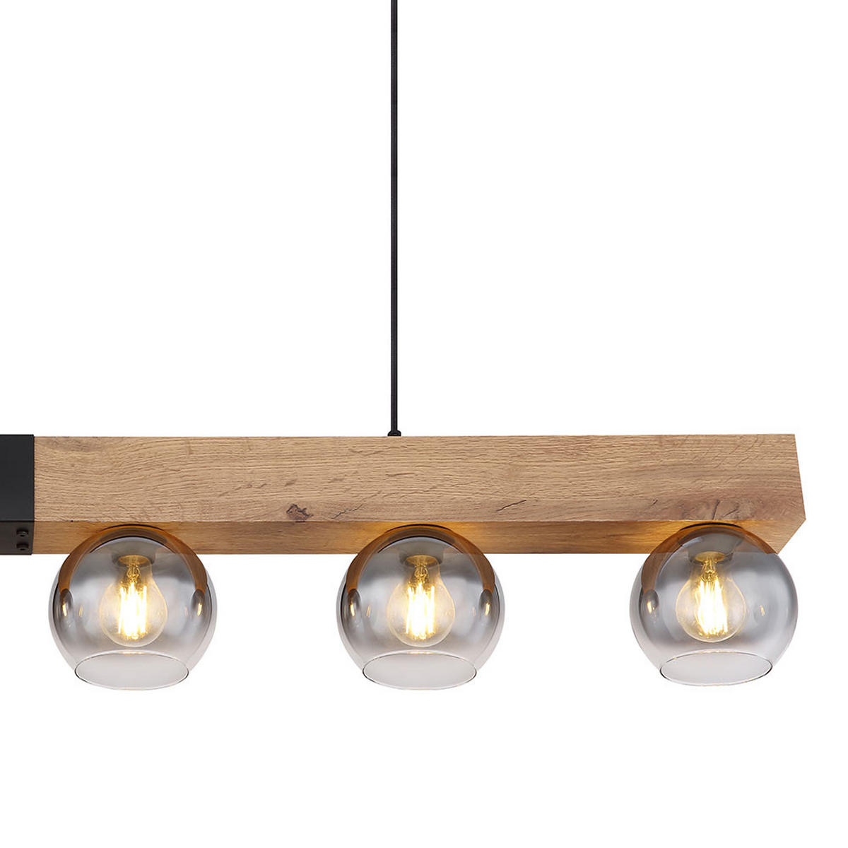 HÄNGELEUCHTE Holzoptik Braun Metall Schwarz - Braun, Glas (140/15/120cm) - Globo Lighting