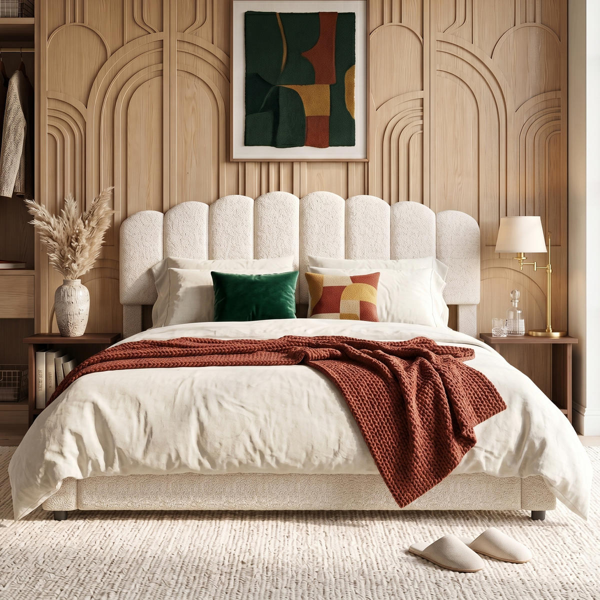 POLSTERBETT Muschel-Design 160/200 cm mit Schubkasten & USB Teddy-Fleece Beige - Beige, Textil (160/200cm) - Creahappy