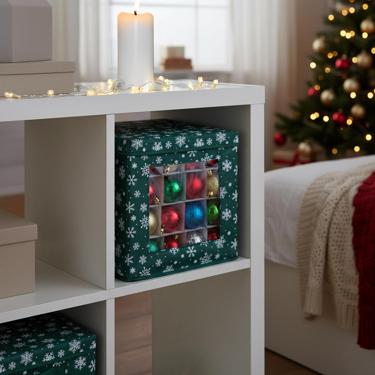 3XWEIHNACHTSKUGEL-AUFBEWAHRUNGSBOX - Dunkelgrün, Wellpappe/Kunststoff (33/33/33cm) - Relaxdays