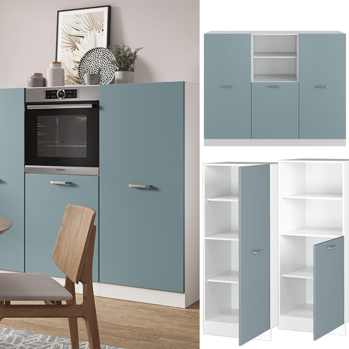 EINBAUKÜCHE R-Line Blau-Grau/Weiß 180 cm ohne AP - Blaugrau/Weiß, Holzwerkstoff (180/81.6/46cm) - Vicco