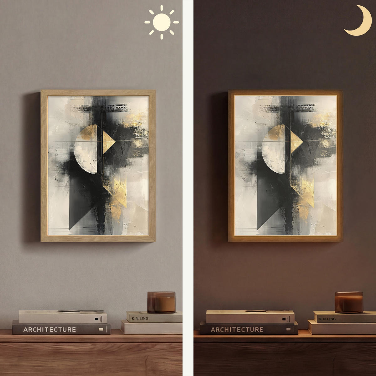 WANDLEUCHTE MIT AKKU Abstrakt - Schwarz - Farbe - Modern 30x40 cm - Grau, Holzwerkstoff (30/40/8cm) - OnlyWow