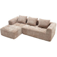 ECKSOFA 250/158/60 cm ohne Montage mit Chaiselongue, Seitentaschen und 3 Kissen aus Chenille, Khaki - Naturfarben, Textil (158/250cm) - Redom
