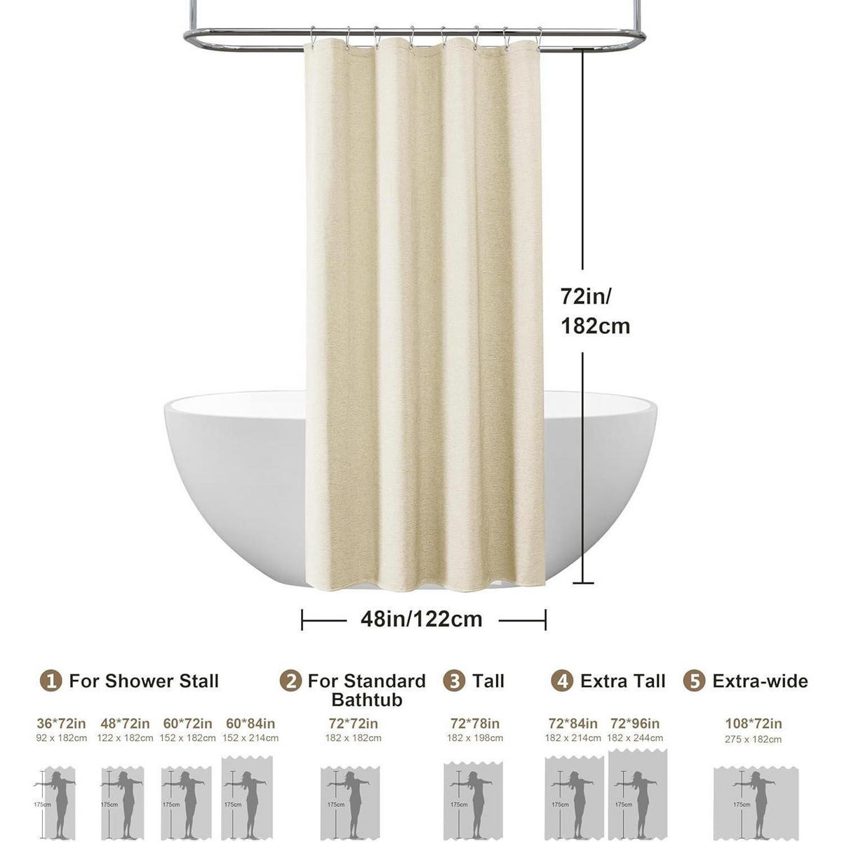 DUSCHVORHANG Leinenoptik 122 x 182 cm Beige - Beige, Textil (122/182cm)