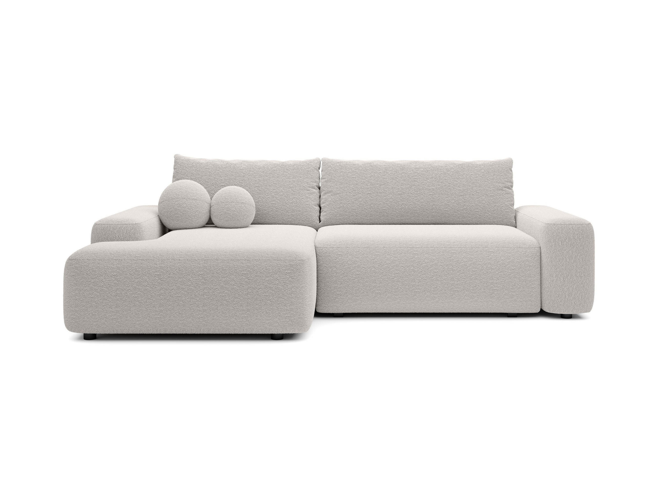 ECKSOFA RUOTA Grau Boucle-Stoff mit Schlaffunktion - Grau, Holz (264/162cm) - MASSENO