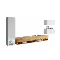 WOHNWAND Amy weiß / weiß Hochglanz / Eiche Wotan 4-teilig - Weiß Hochglanz/Multicolor, Holz/Holzwerkstoff (270/130/33cm) - Feldmann-Wohnen