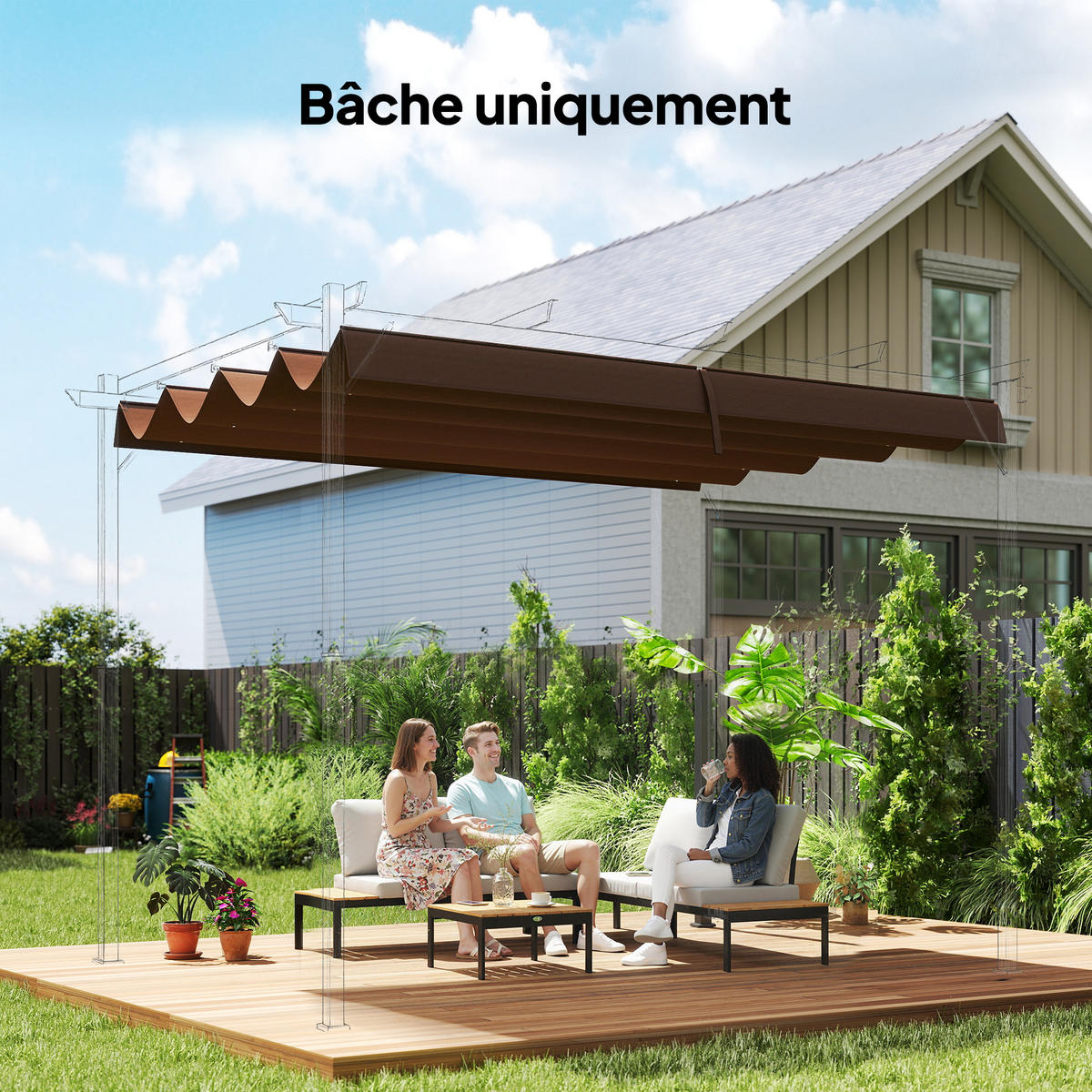 ERSATZDACH DE-12638 300/200 cm UV30+ mit 5 Stangentaschen und 8 Drainagelöchern Café - Braun, Textil (245/16/286cm) - ComfortXL