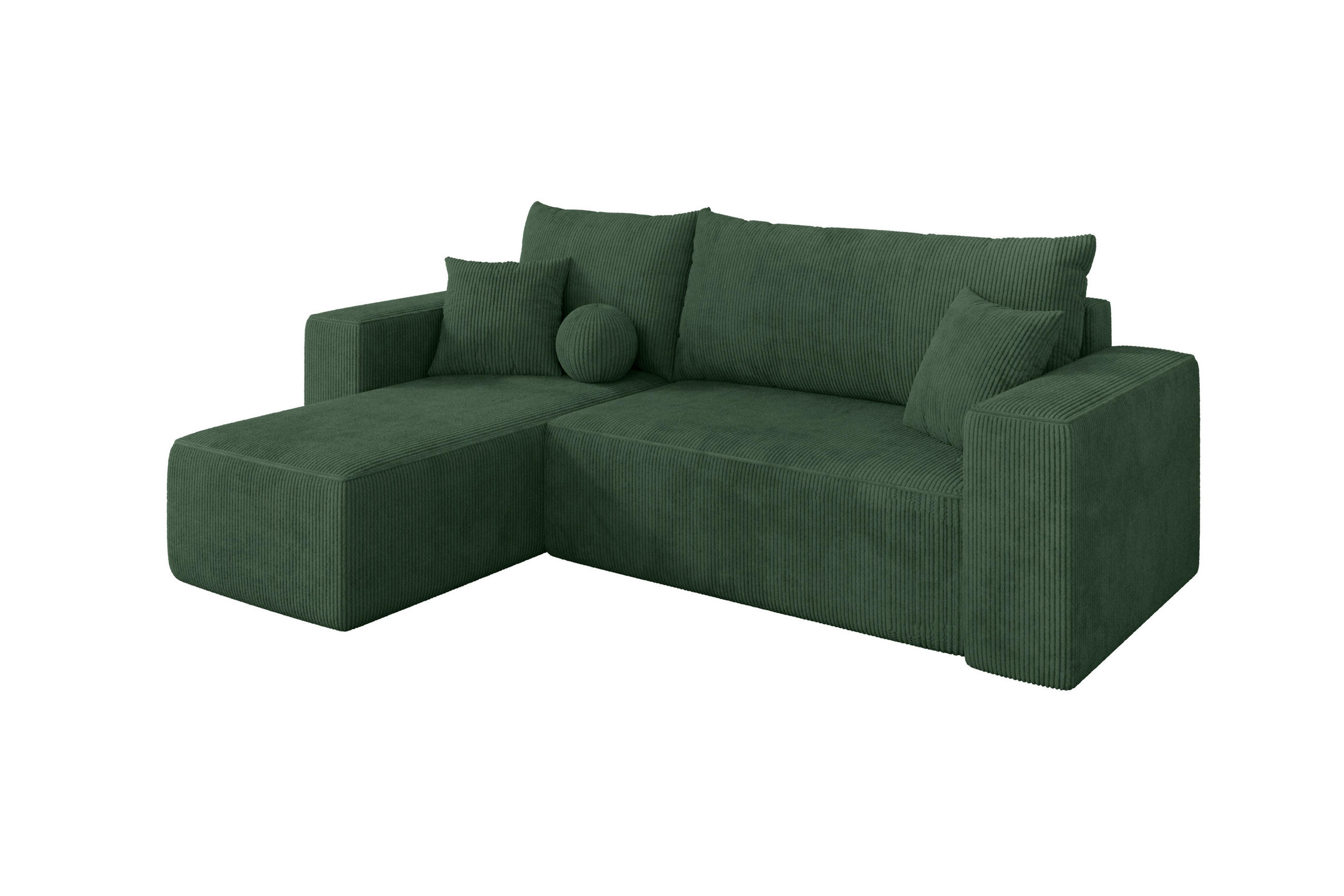 ECKSOFA mit Schlaffunktion Ottomane Links SENO-L 249x139x85 Grün Cord - Dunkelgrün/Schwarz, Holzwerkstoff/Kunststoff (249/139cm) - ALTDECOR