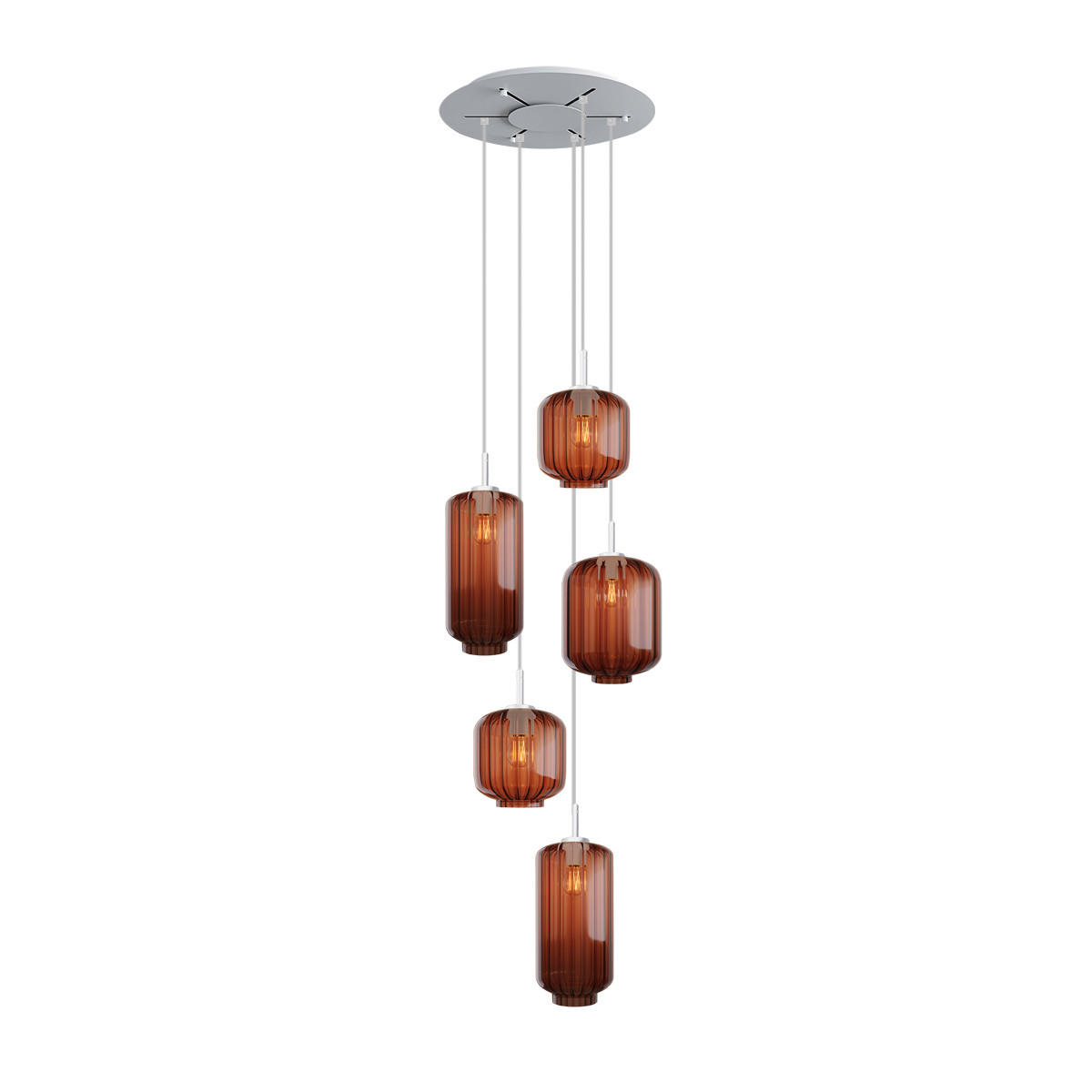 GALERIELEUCHTE Velo 5-flammig Braun Ø 18/20/25cm - Braun/Weiß, Glas (25/25/27cm) - s.luce