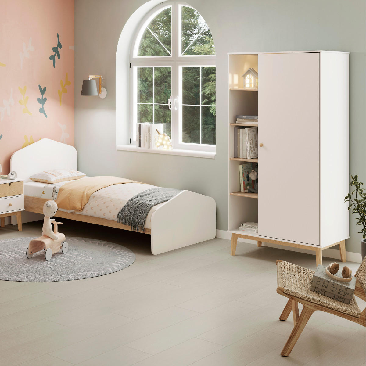 SCHRANK mit 1 Tür und 5 offenen Fächern H181 cm 52/90/181 cm - Weiß, Holz (52/181/90cm) - Calicosy