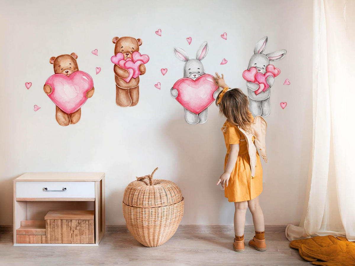 WANDAUFKLEBER 80x134cm - Niedliche Teddybären und Kaninchen - Multicolor, Kunststoff (80/134/0.1cm) - Wallfluent