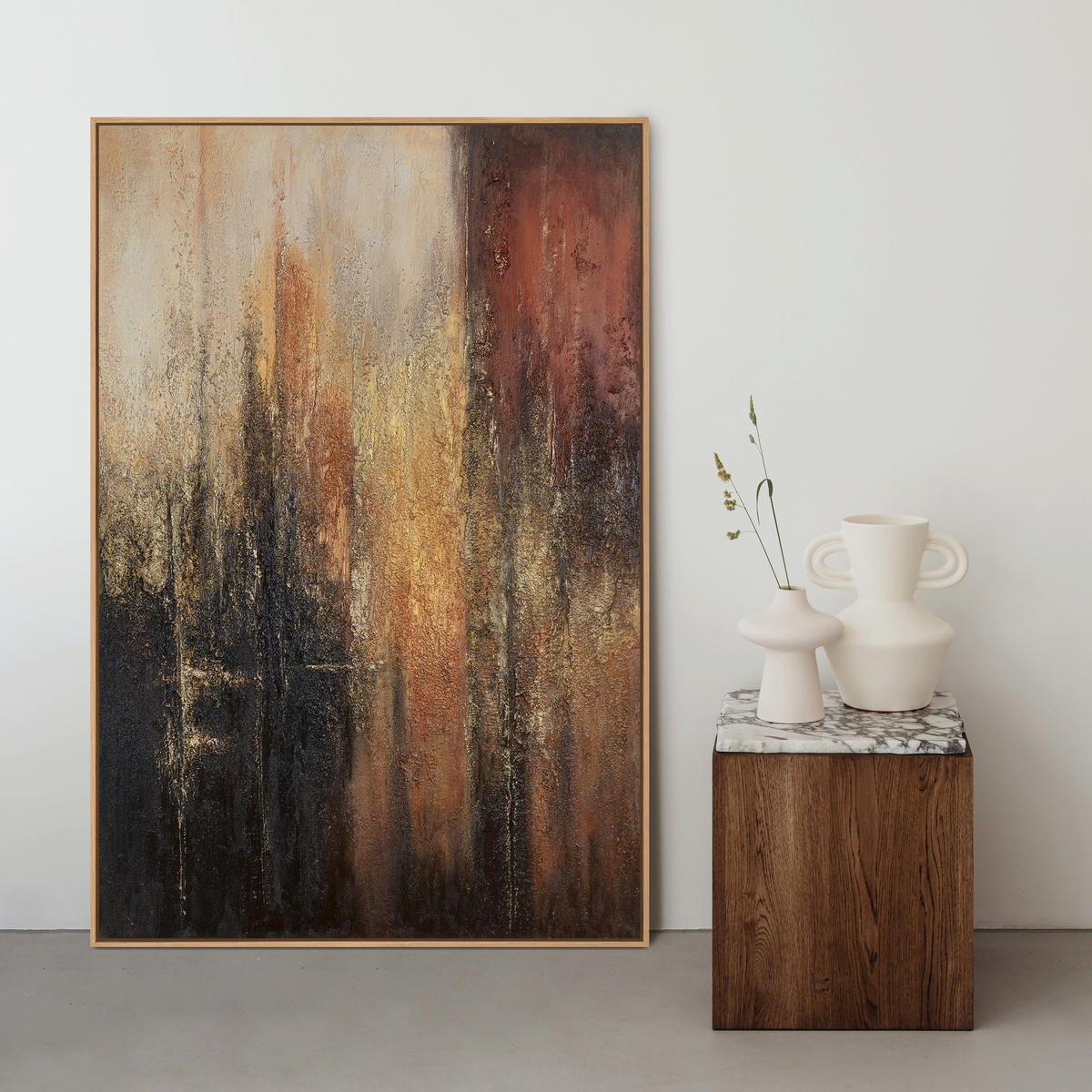 GEMÄLDE Vertikalen der Zeit Schattenfugenrahmen Eichefarben 140x100 cm - Eichefarben, Holz (140/100cm) - YS-art gallery