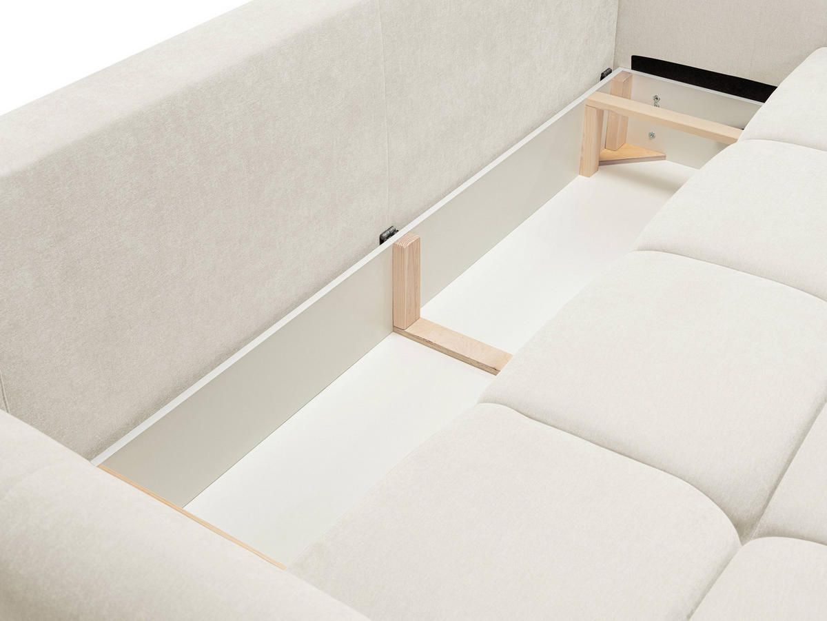 BETTSOFA MODA Creme Chenille-Stoff mit Schlaffunktion - Creme, Holz (245/86/110cm) - MASSENO