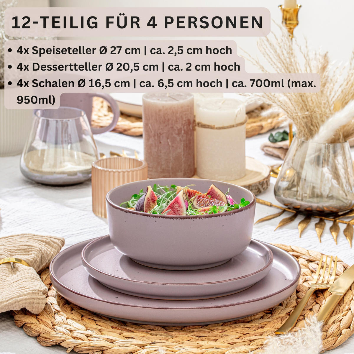 TAFELSERVICE BOMBAY BASALT - 12 teilig aus Steingut - Lila, Stein (27/6.5/27cm) - Sänger