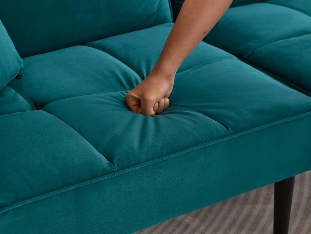 SCHLAFSOFA 2-in-1 mit Samtbezug und Armlehnen - Petrol, Kunststoff (176/76/78cm)