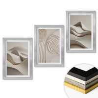 WANDBILDER 3er Set - 20x30 cm Silberner Rahmen - Abstrakte beige Wellen - Silberfarben, Kunststoff (20/30cm) - ArtPrintCave