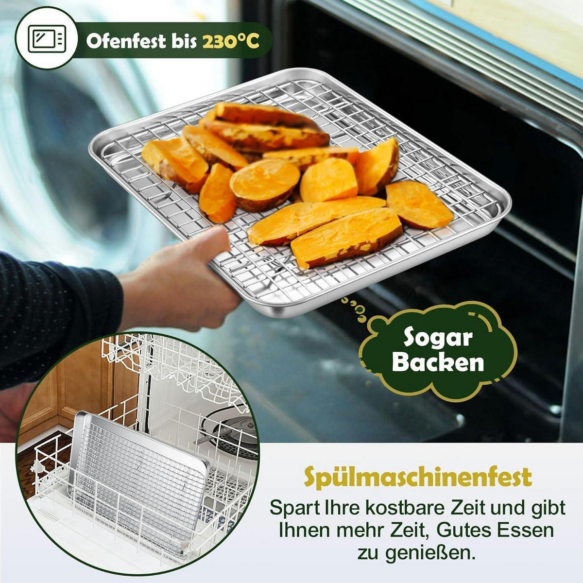 BACKBLECH mit Abkühlgitter Set 31,6 x 24,5 cm Edelstahl - Silberfarben, Metall (24.5/2.5/31.6cm)
