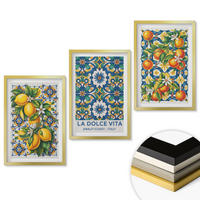 WANDBILDER 3er Set - 40x60 cm Goldrahmen - Zitrusfarbene abstrakte - Goldfarben, Kunststoff (40/60cm) - ArtPrintCave