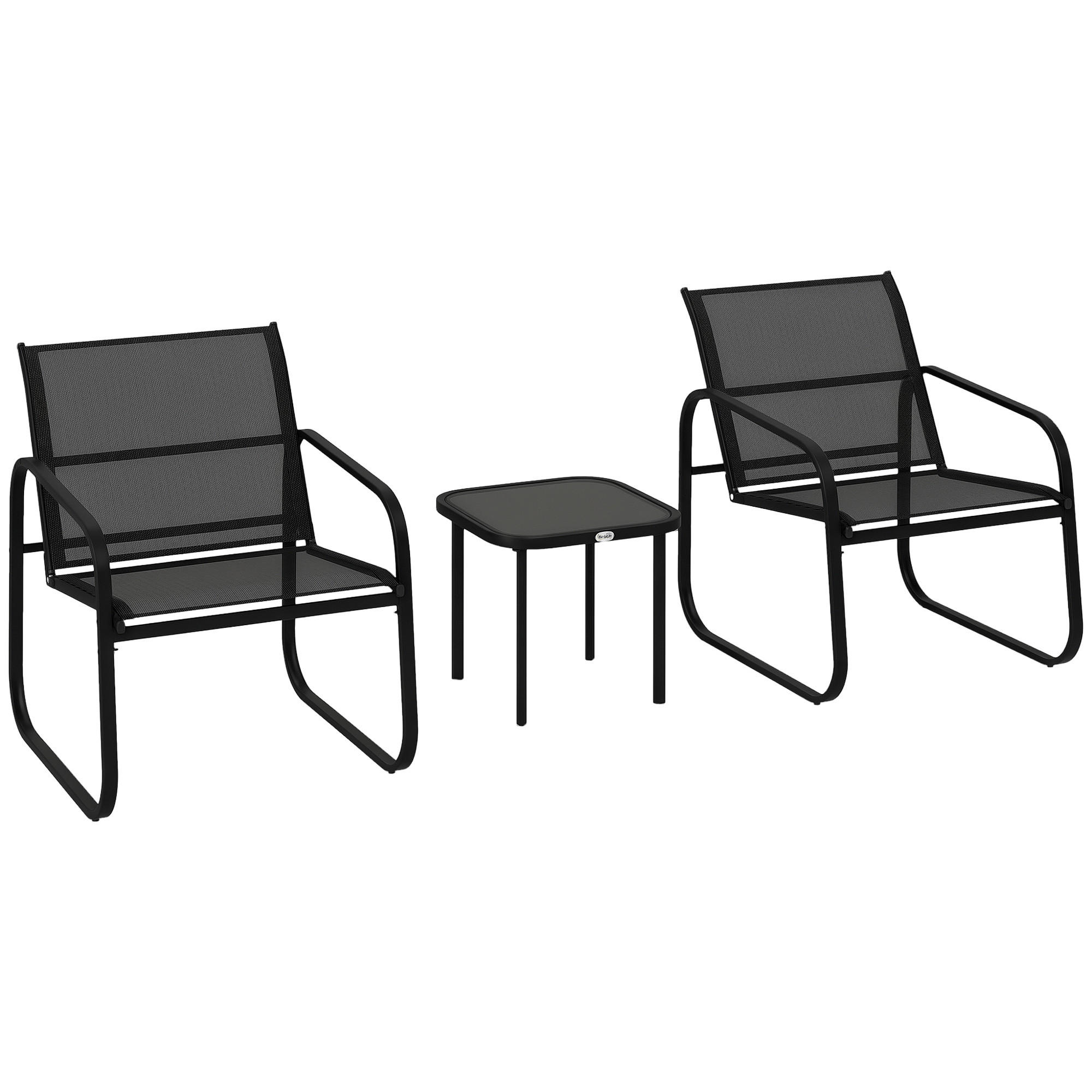 BALKONSET 3-teilig DE-14140 2 Mesh-Stühle, Glastisch Schwarz - Schwarz, Metall - ComfortXL