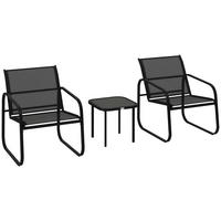 BALKONSET 3-teilig DE-14140 2 Mesh-Stühle, Glastisch Schwarz - Schwarz, Metall - ComfortXL